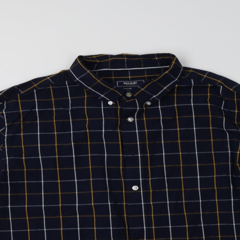 Maine New England Mens Blue Check Cotton  Button-Up Size 2XL Collared