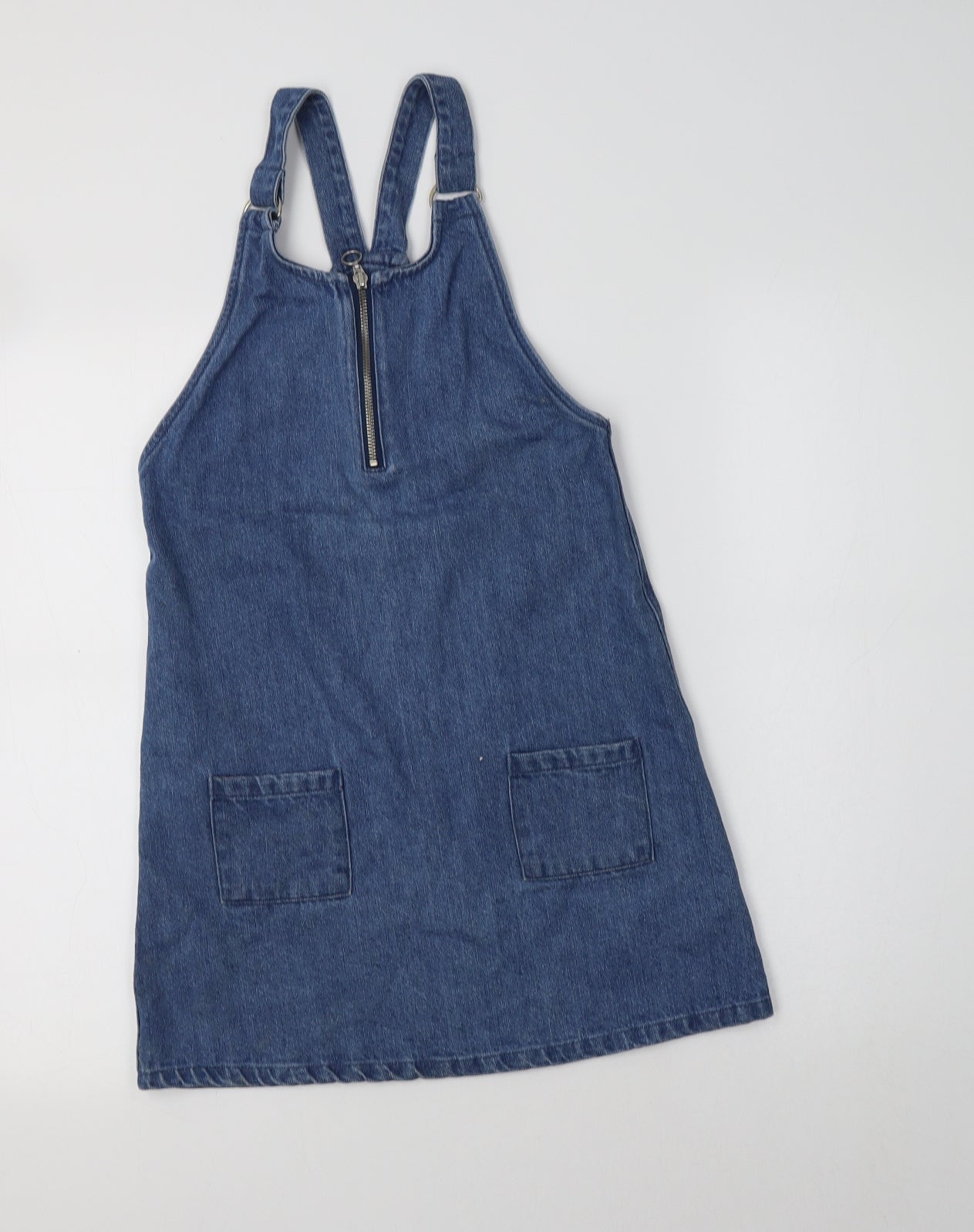 Primark Girls Blue  Cotton Pinafore/Dungaree Dress  Size 10-11 Years  Round Neck