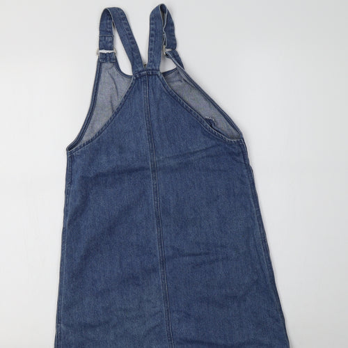 Primark Girls Blue  Cotton Pinafore/Dungaree Dress  Size 10-11 Years  Round Neck