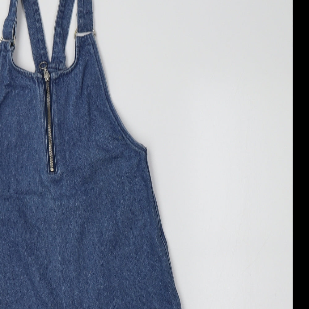 Primark Girls Blue  Cotton Pinafore/Dungaree Dress  Size 10-11 Years  Round Neck
