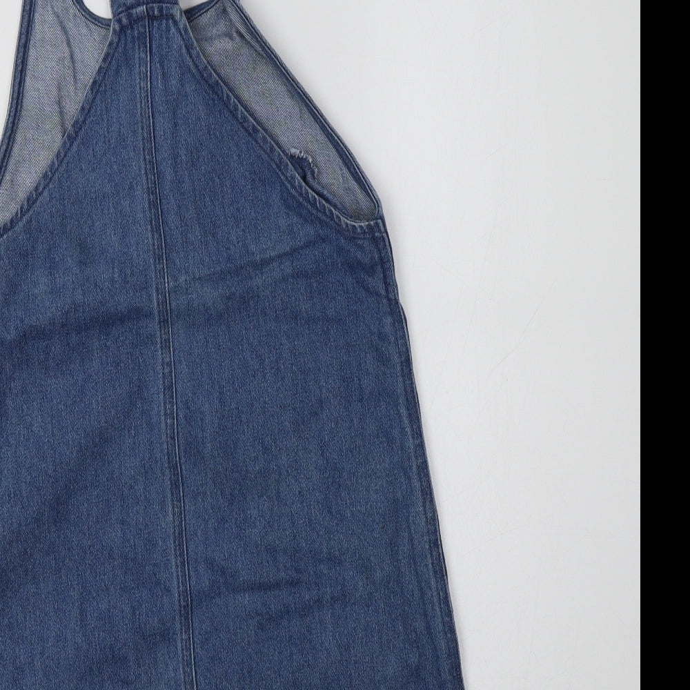 Primark Girls Blue  Cotton Pinafore/Dungaree Dress  Size 10-11 Years  Round Neck