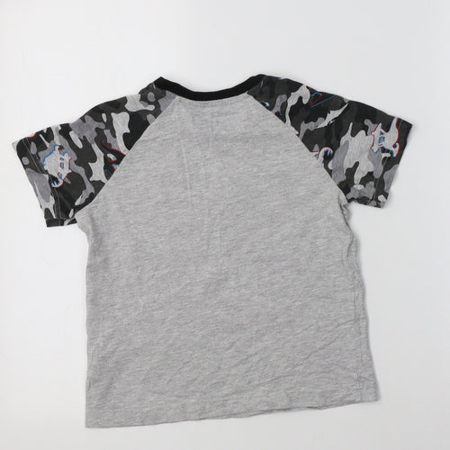 Matalan Boys Grey Camouflage Cotton Basic T-Shirt Size 7 Years Crew Neck  - Dino