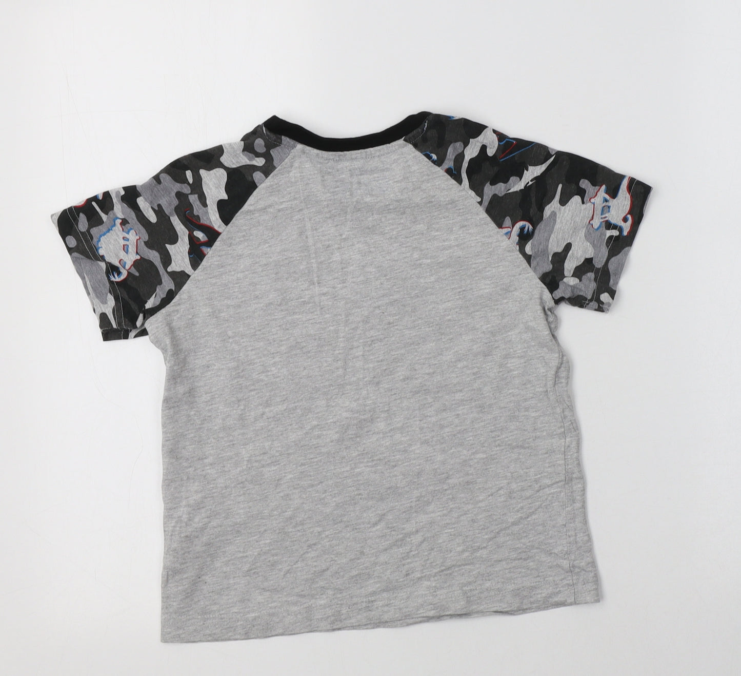 Matalan Boys Grey Camouflage Cotton Basic T-Shirt Size 7 Years Crew Neck  - Dino