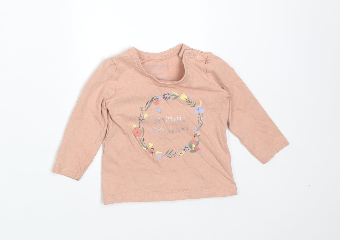 Primark Girls Pink Floral Cotton Basic T-Shirt Size 6-9 Months Round Neck  - BEAUTIFUL LIKE NATURE