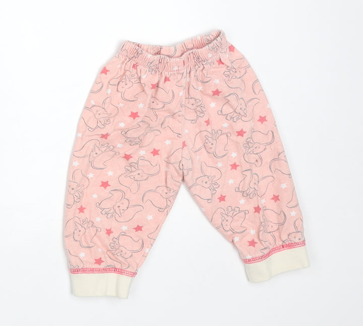 Disney Girls Pink Animal Print Cotton Pyjama Pants Size 6-9 Months - DUMBO