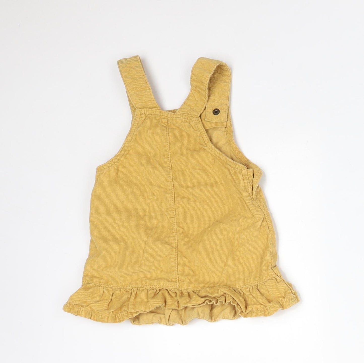 FRED&FLO Girls Yellow  Cotton Pinafore/Dungaree Dress  Size 6-9 Months  Square Neck  - CATS