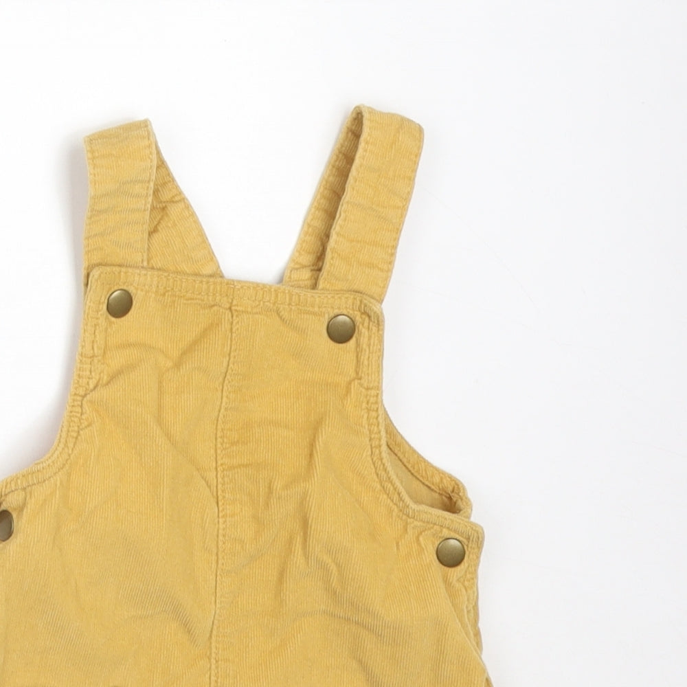 FRED&FLO Girls Yellow  Cotton Pinafore/Dungaree Dress  Size 6-9 Months  Square Neck  - CATS