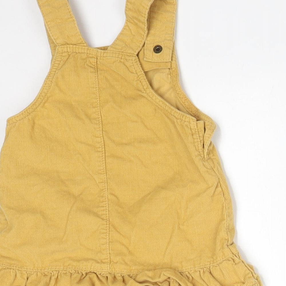 FRED&FLO Girls Yellow  Cotton Pinafore/Dungaree Dress  Size 6-9 Months  Square Neck  - CATS