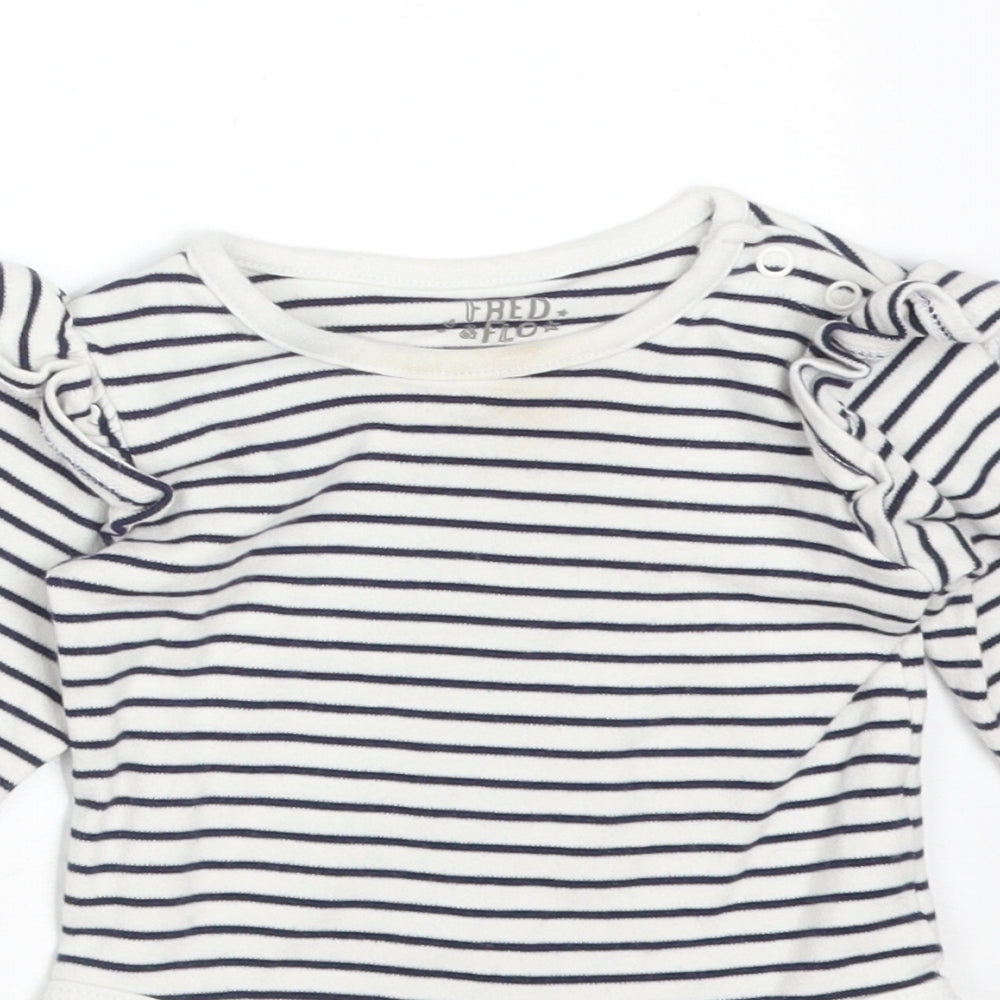 FRED&FLO Girls Multicoloured Striped Cotton Babygrow One-Piece Size 6-9 Months
