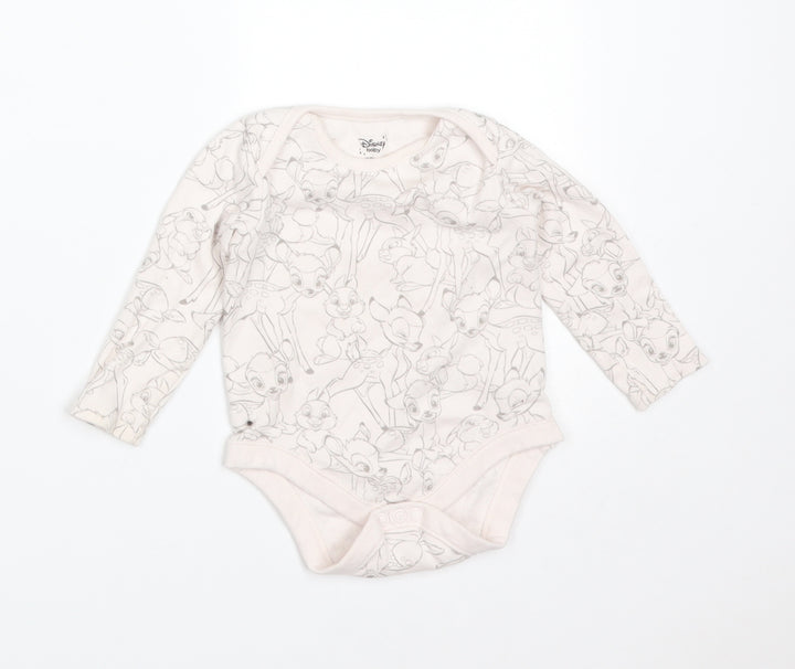 Disney Girls Pink Animal Print Cotton Babygrow One-Piece Size 6-9 Months   - BAMBI
