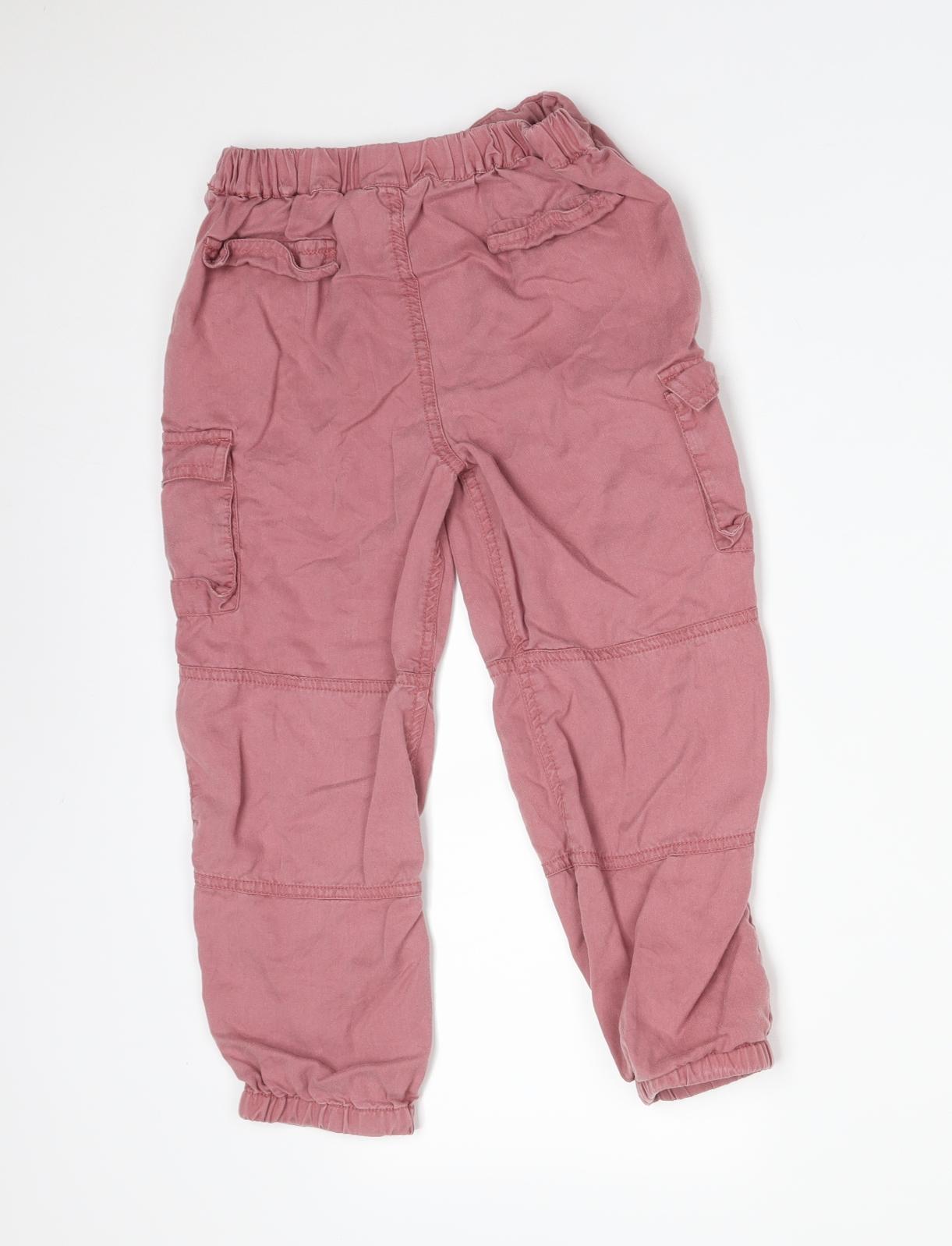 M&S Girls Pink  Lyocell Cargo Trousers Size 5-6 Years  Regular