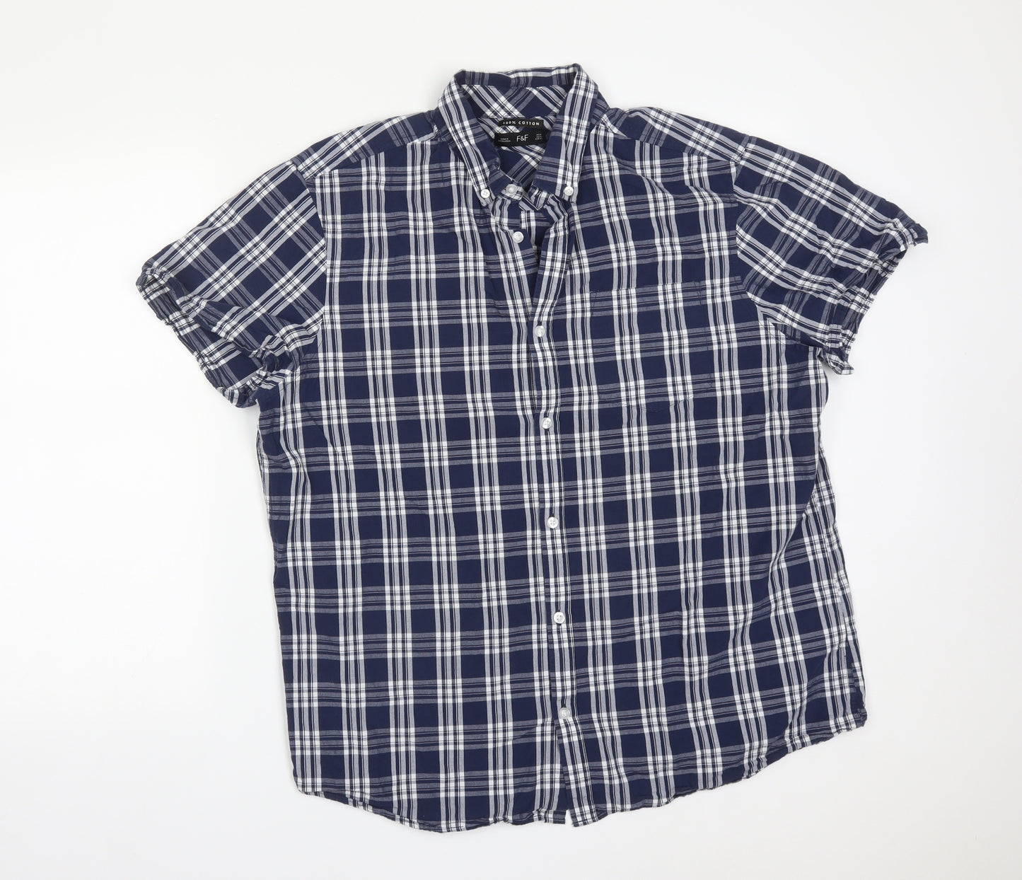 F&F Mens Multicoloured Check Cotton  Button-Up Size XL Collared
