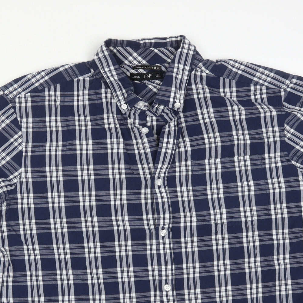 F&F Mens Multicoloured Check Cotton  Button-Up Size XL Collared