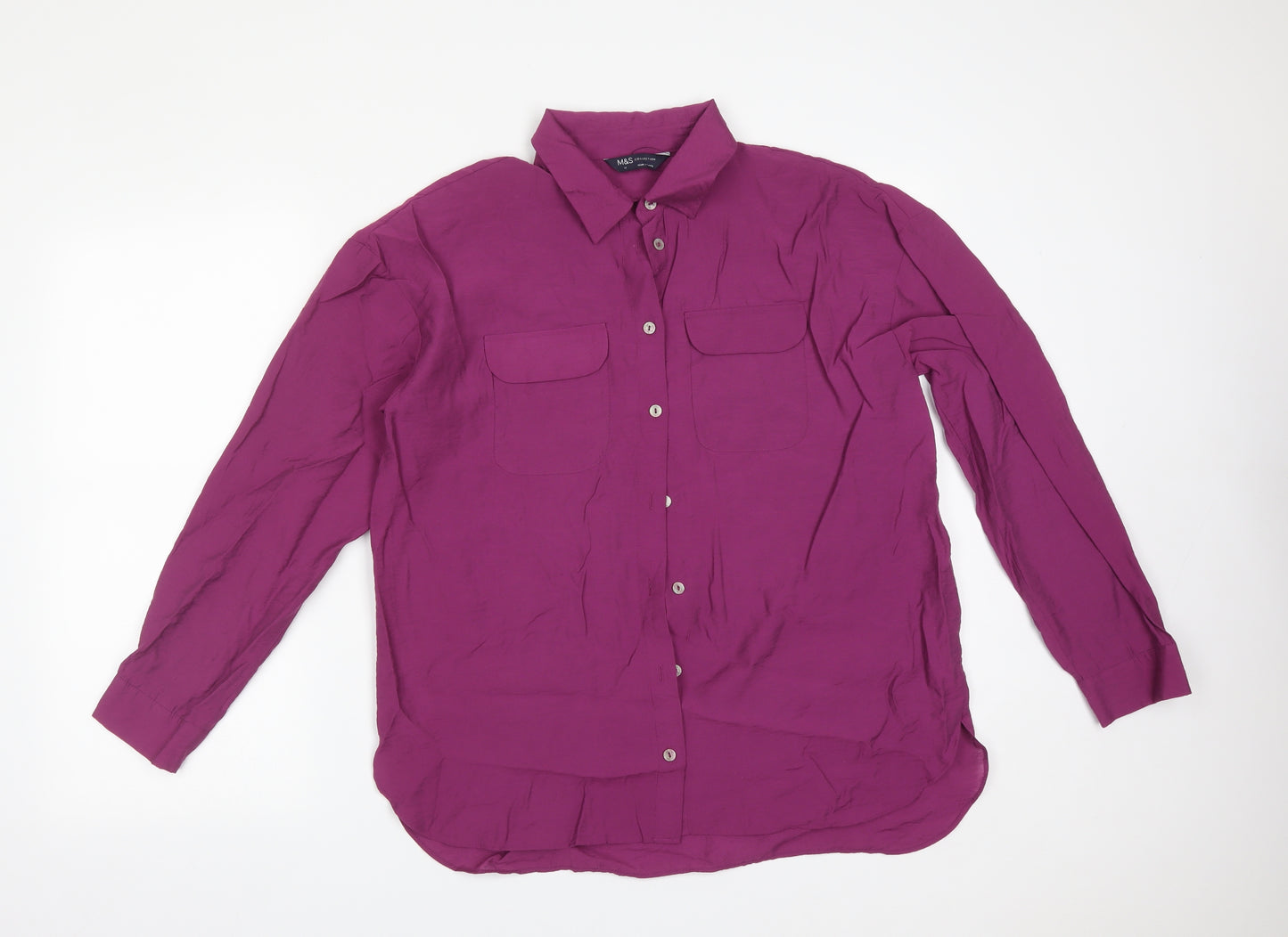 M&S Womens Purple  Viscose Basic Button-Up Size 14 Collared