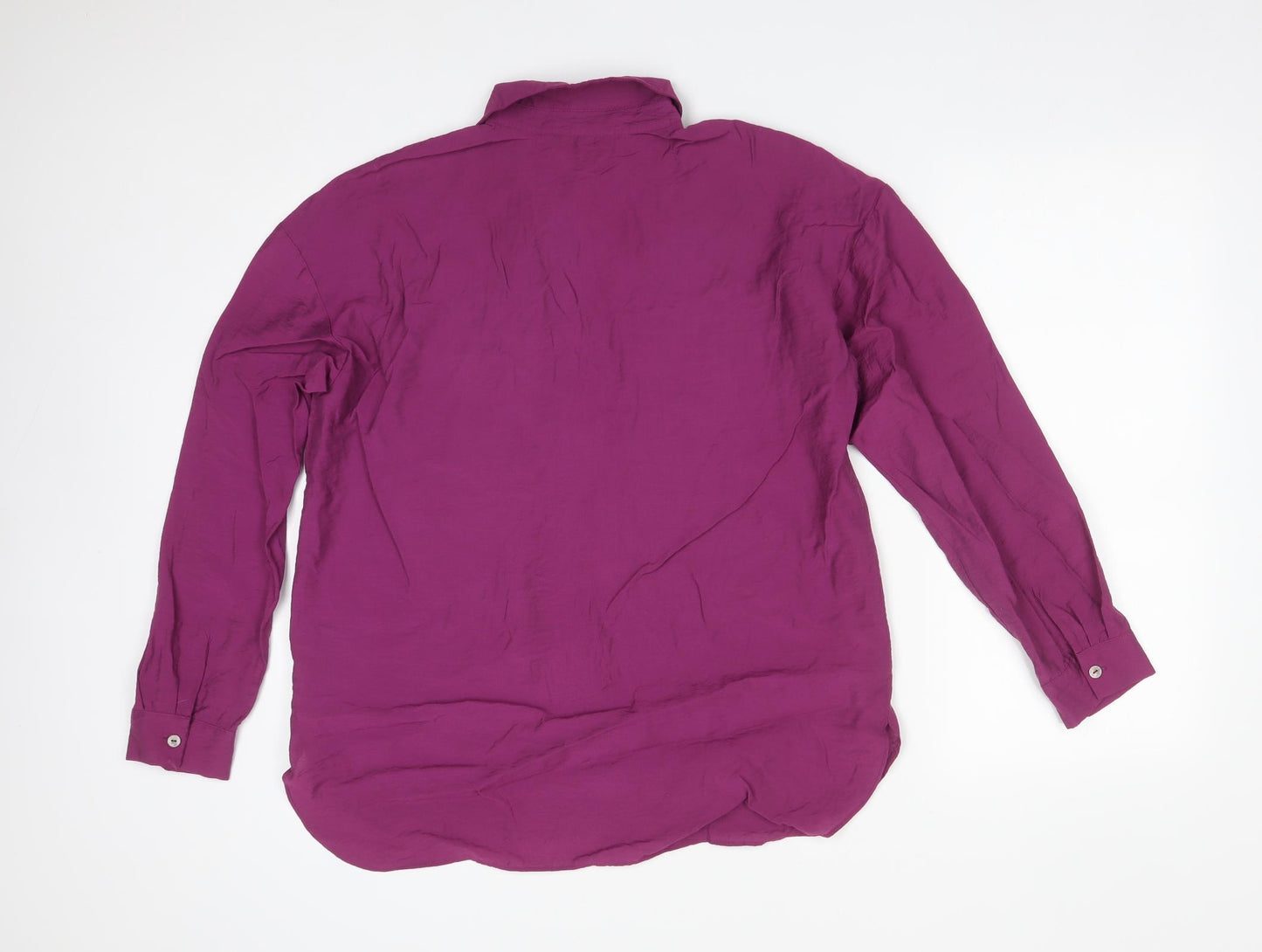 M&S Womens Purple  Viscose Basic Button-Up Size 14 Collared