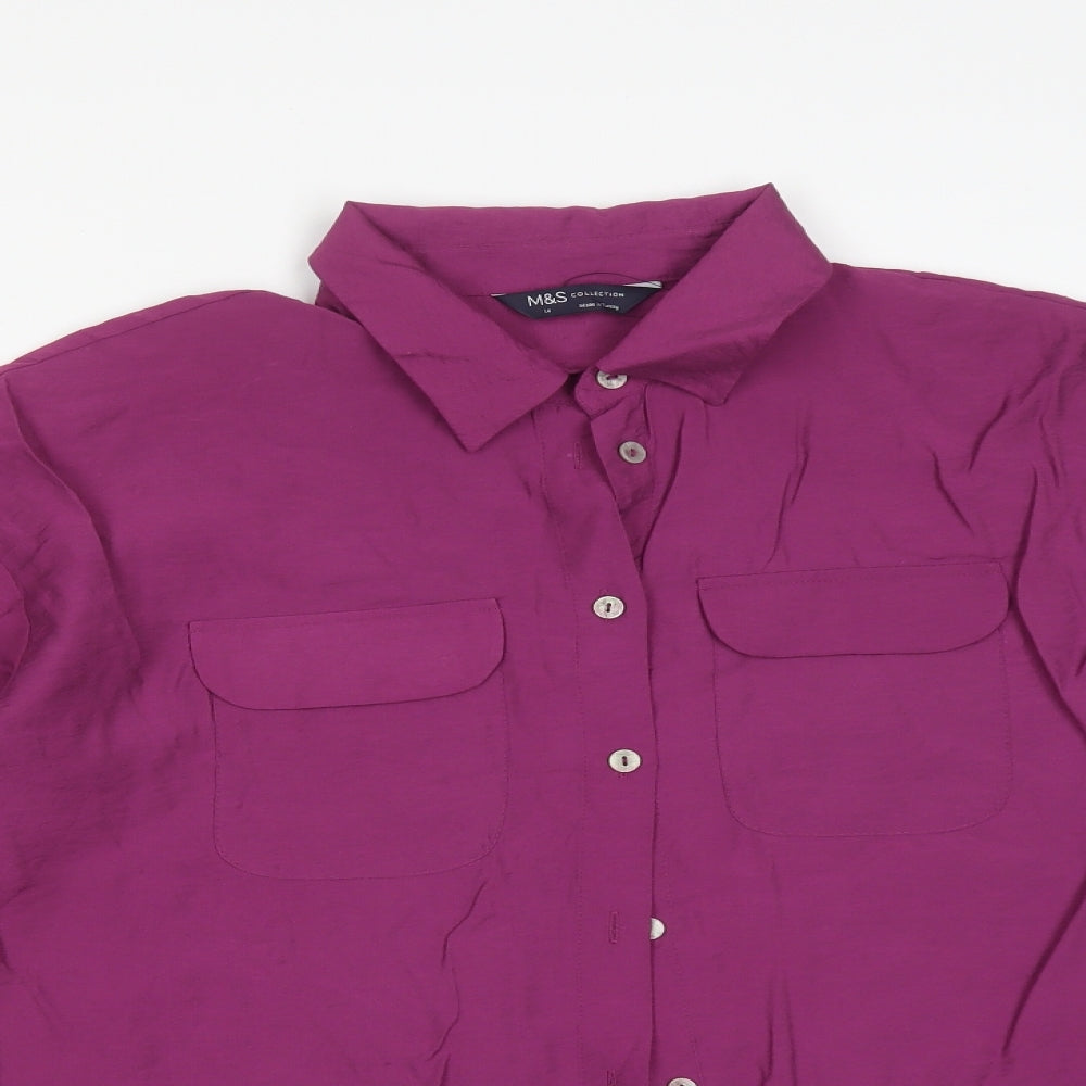 M&S Womens Purple  Viscose Basic Button-Up Size 14 Collared