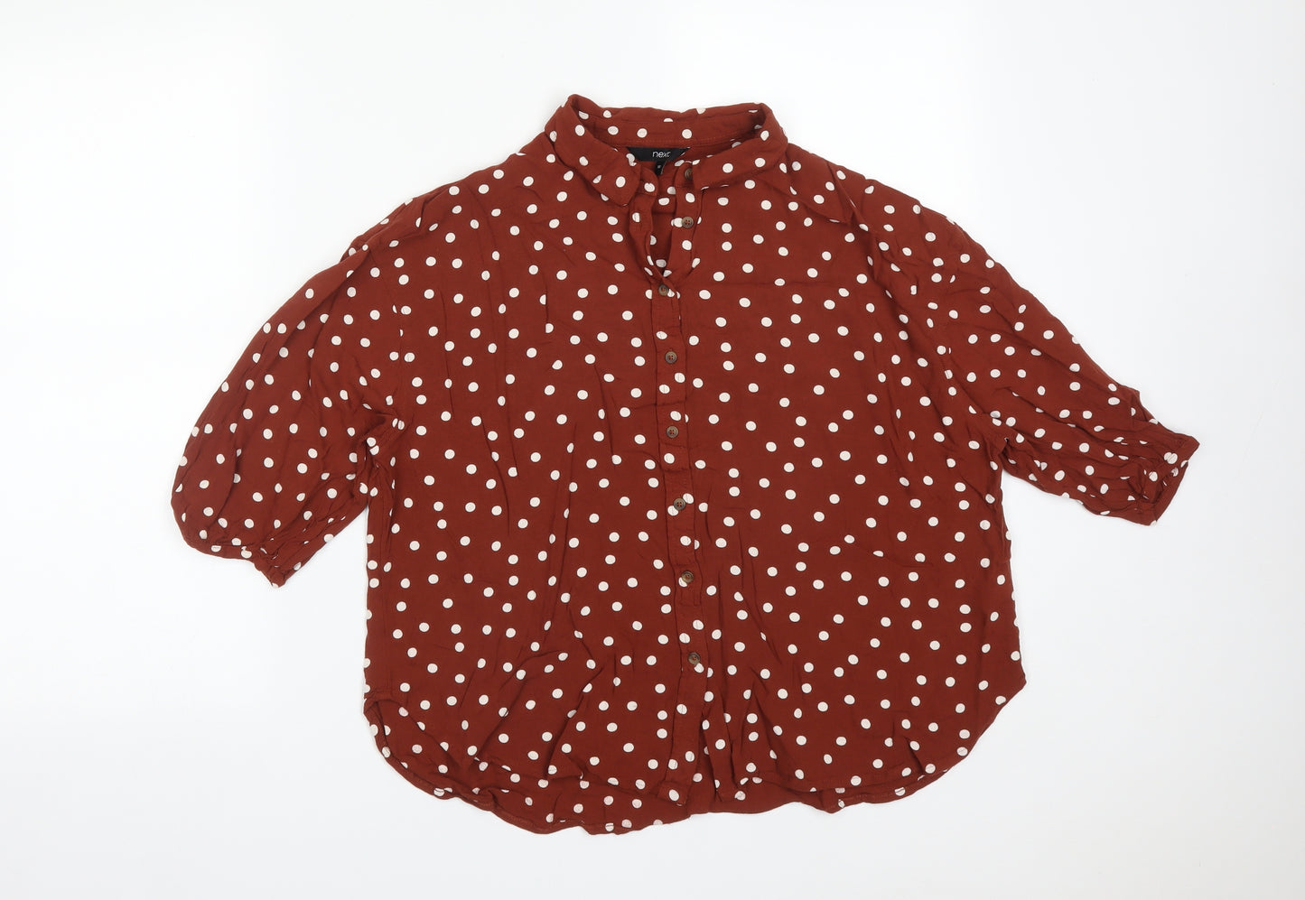 NEXT Womens Brown Polka Dot Viscose Basic Button-Up Size 10 Collared