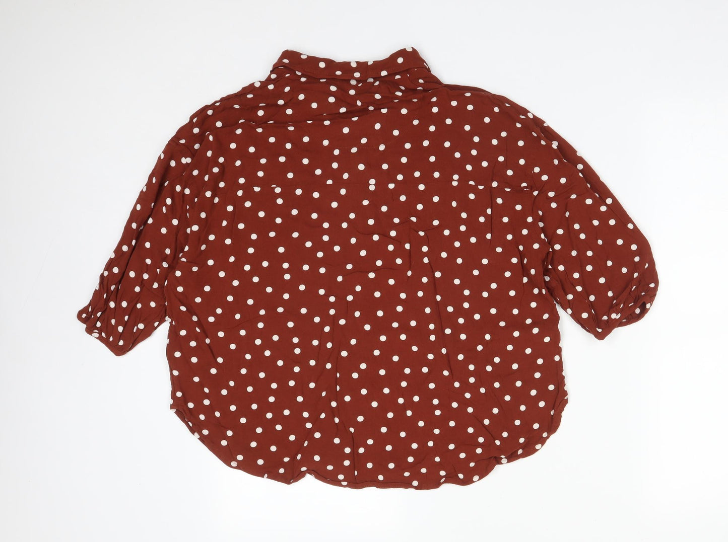 NEXT Womens Brown Polka Dot Viscose Basic Button-Up Size 10 Collared