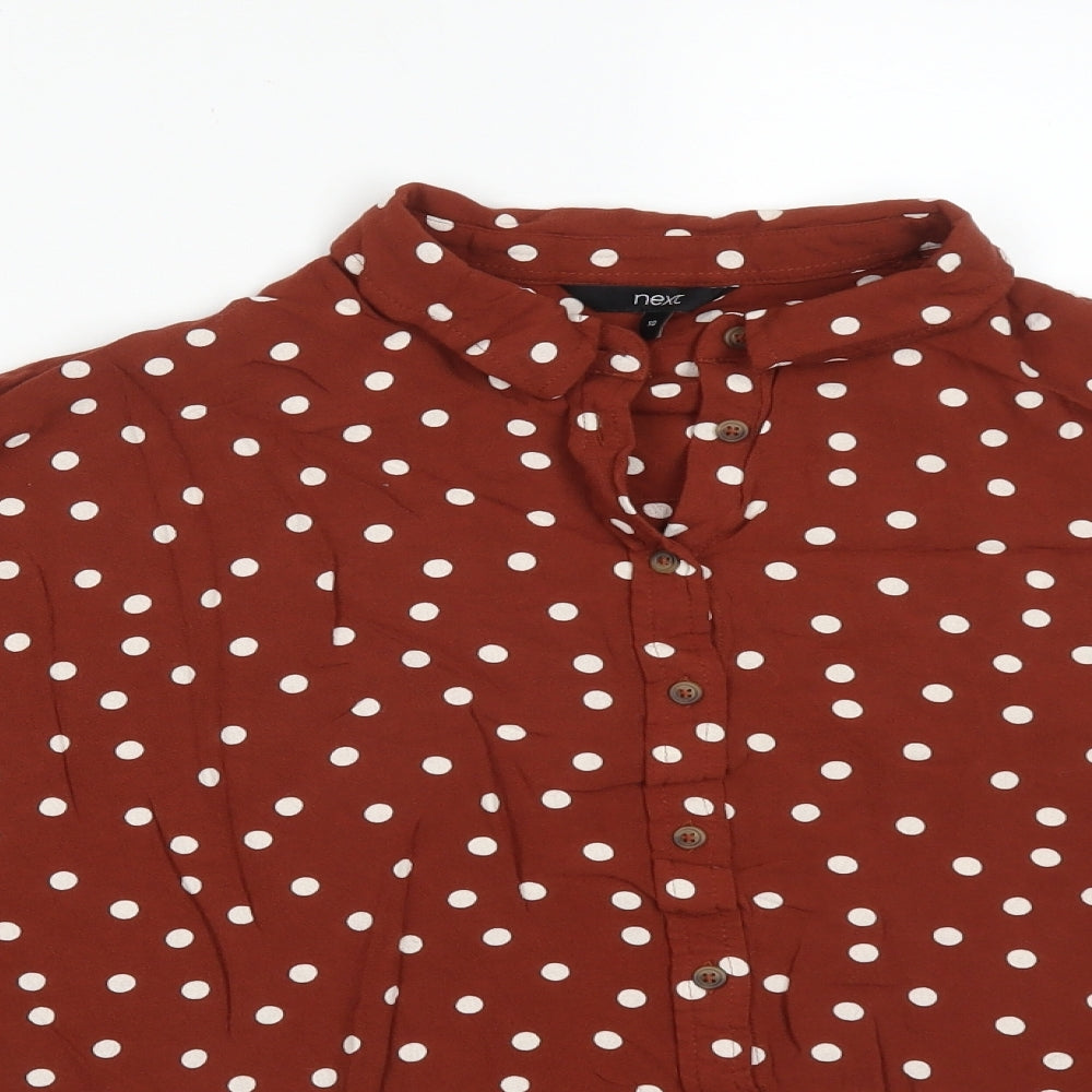 NEXT Womens Brown Polka Dot Viscose Basic Button-Up Size 10 Collared