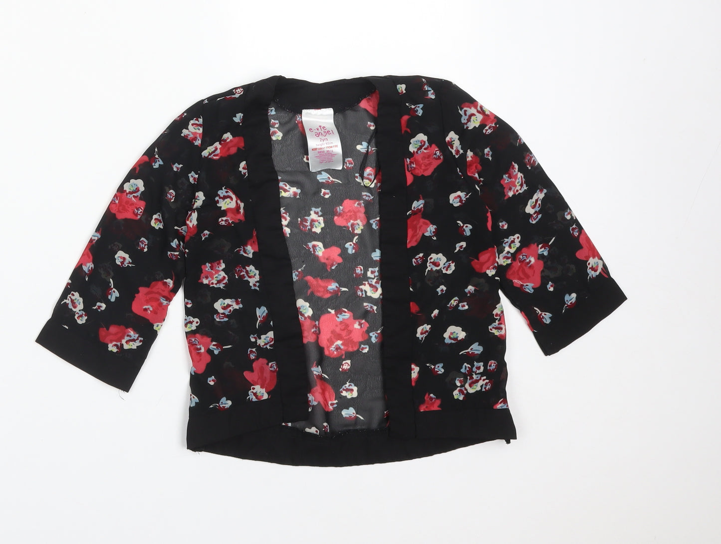 E-VIE ANGEL Girls Black  Floral Polyester Cardigan Jumper Size 2 Years