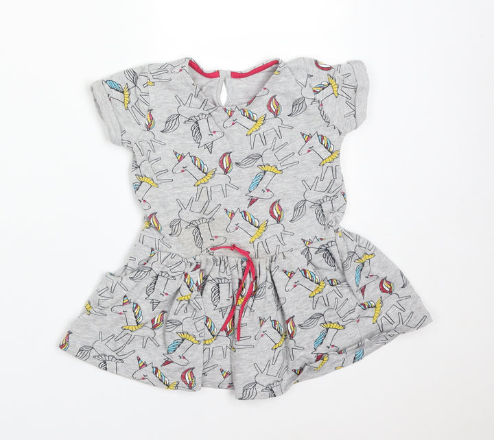 Matalan Girls Grey Animal Print Cotton Skater Dress  Size 2-3 Years  Round Neck  - UNICORNS
