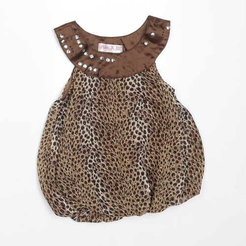 HAN A Girls Multicoloured Animal Print Polyester Basic T-Shirt Size 2 Years Round Neck
