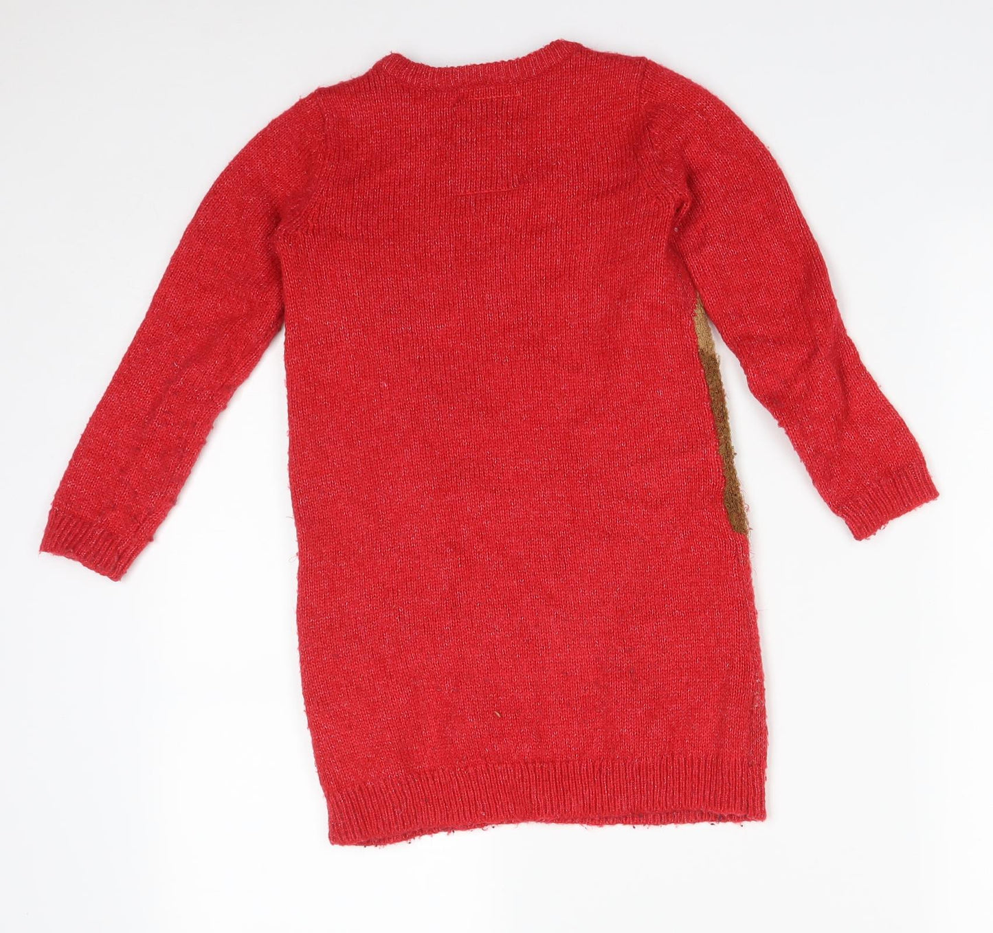 TU Girls Red  Acrylic Pullover Sweatshirt Size 5 Years   - Robin Christmas