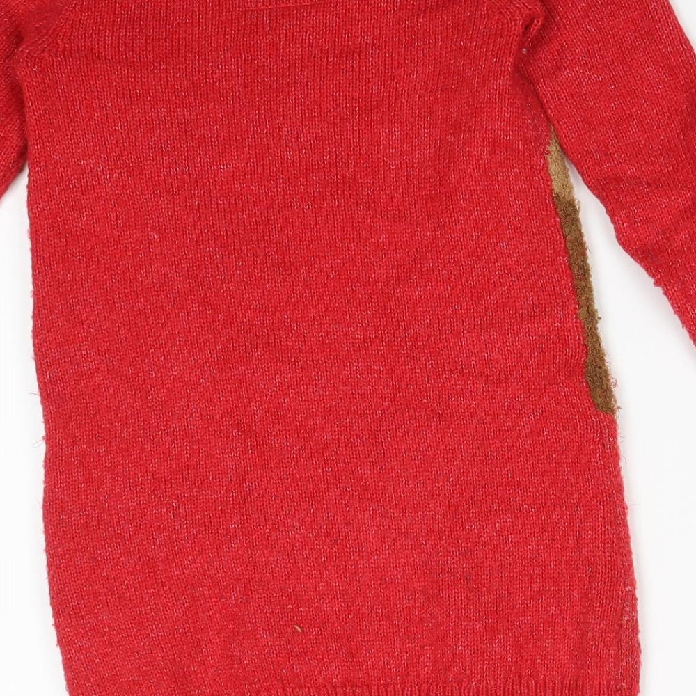 TU Girls Red  Acrylic Pullover Sweatshirt Size 5 Years   - Robin Christmas