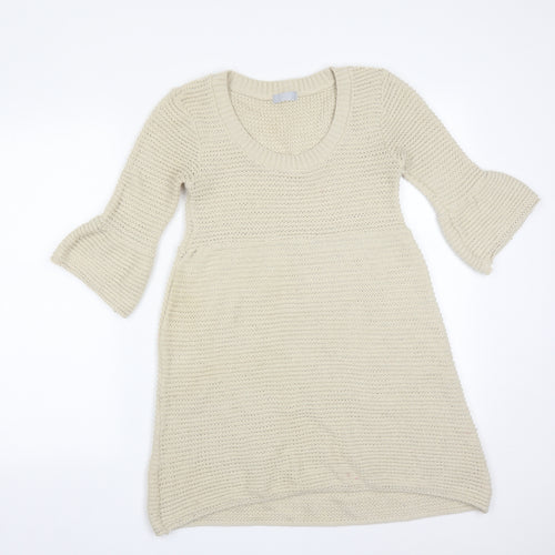 Topshop Womens Beige  Acrylic Basic T-Shirt Size 8 Scoop Neck