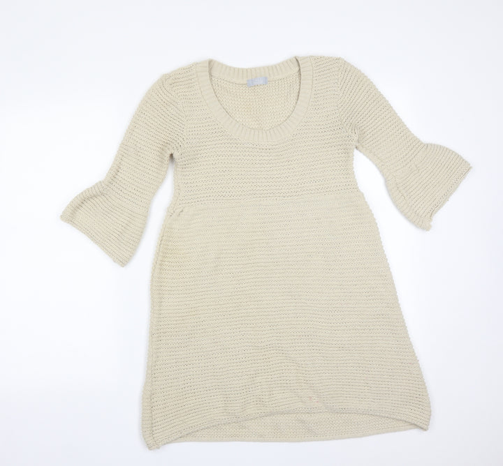 Topshop Womens Beige  Acrylic Basic T-Shirt Size 8 Scoop Neck