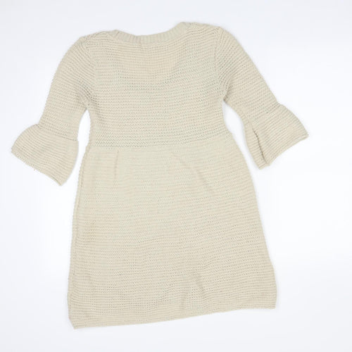 Topshop Womens Beige  Acrylic Basic T-Shirt Size 8 Scoop Neck