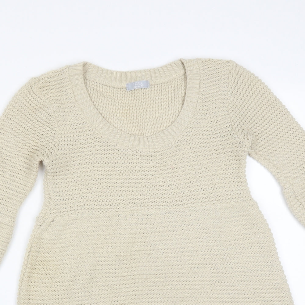 Topshop Womens Beige  Acrylic Basic T-Shirt Size 8 Scoop Neck