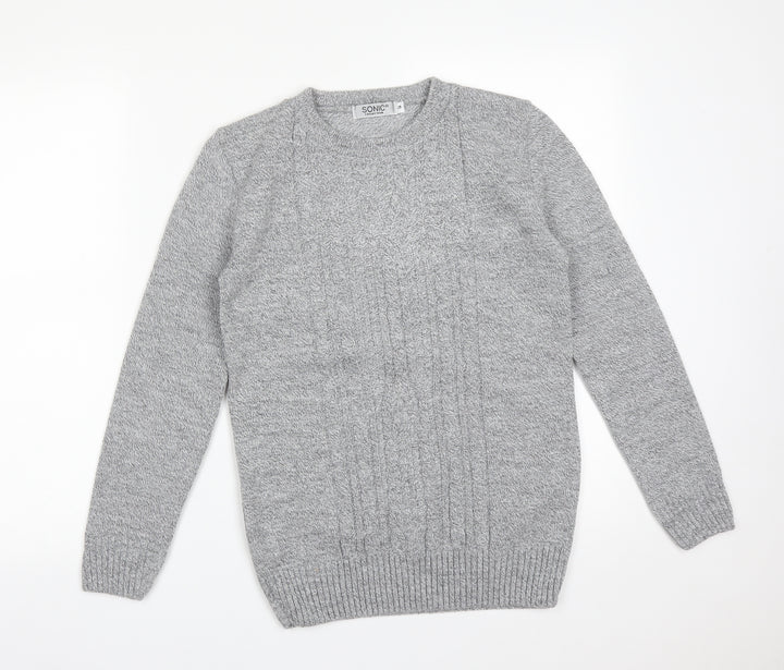 Sonic Mens Grey Acrylic Pullover Sweatshirt Size S