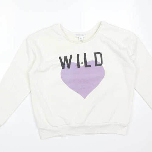 Primark Womens White  Cotton Pullover Sweatshirt Size 8   - WILD AT LOVE