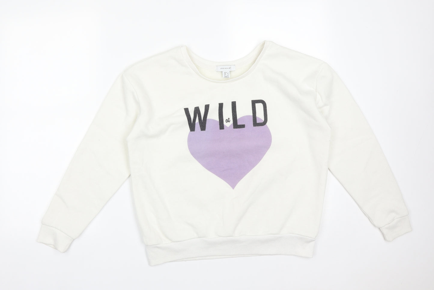Primark Womens White  Cotton Pullover Sweatshirt Size 8   - WILD AT LOVE