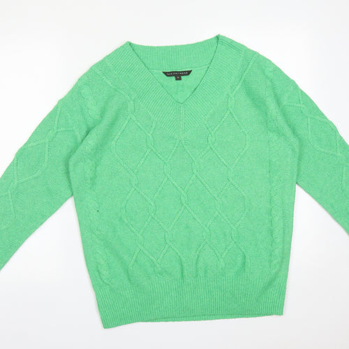 BONMARCHE Womens Green Argyle/Diamond Polyester Basic T-Shirt Size 12 V-Neck
