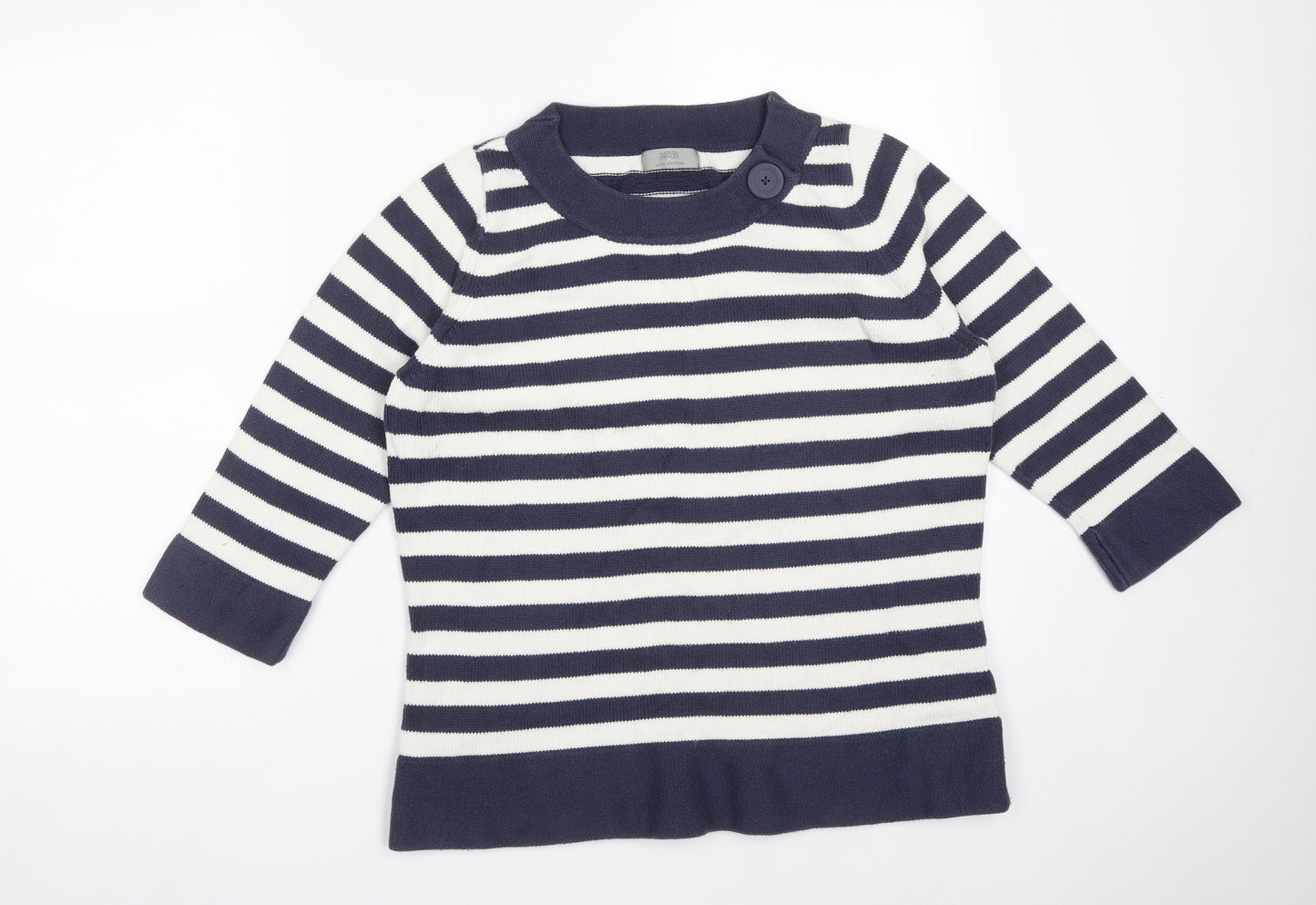 M&S Womens Multicoloured Striped Cotton Basic T-Shirt Size 18 Round Neck