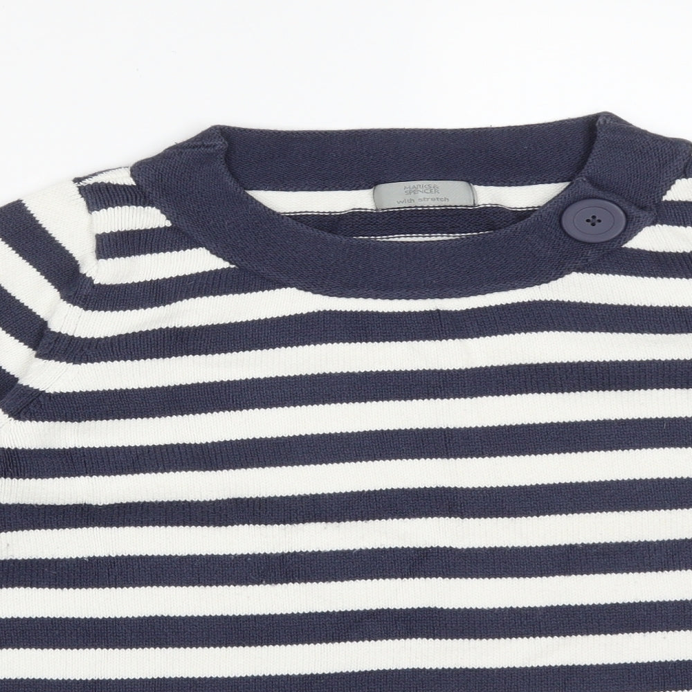 M&S Womens Multicoloured Striped Cotton Basic T-Shirt Size 18 Round Neck