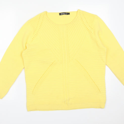 Envy Womens Yellow Striped Acrylic Basic T-Shirt Size L Round Neck