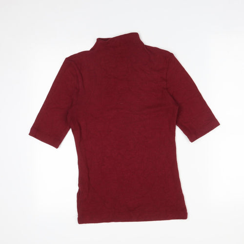 M&S Womens Red  Viscose Basic T-Shirt Size 6 Mock Neck