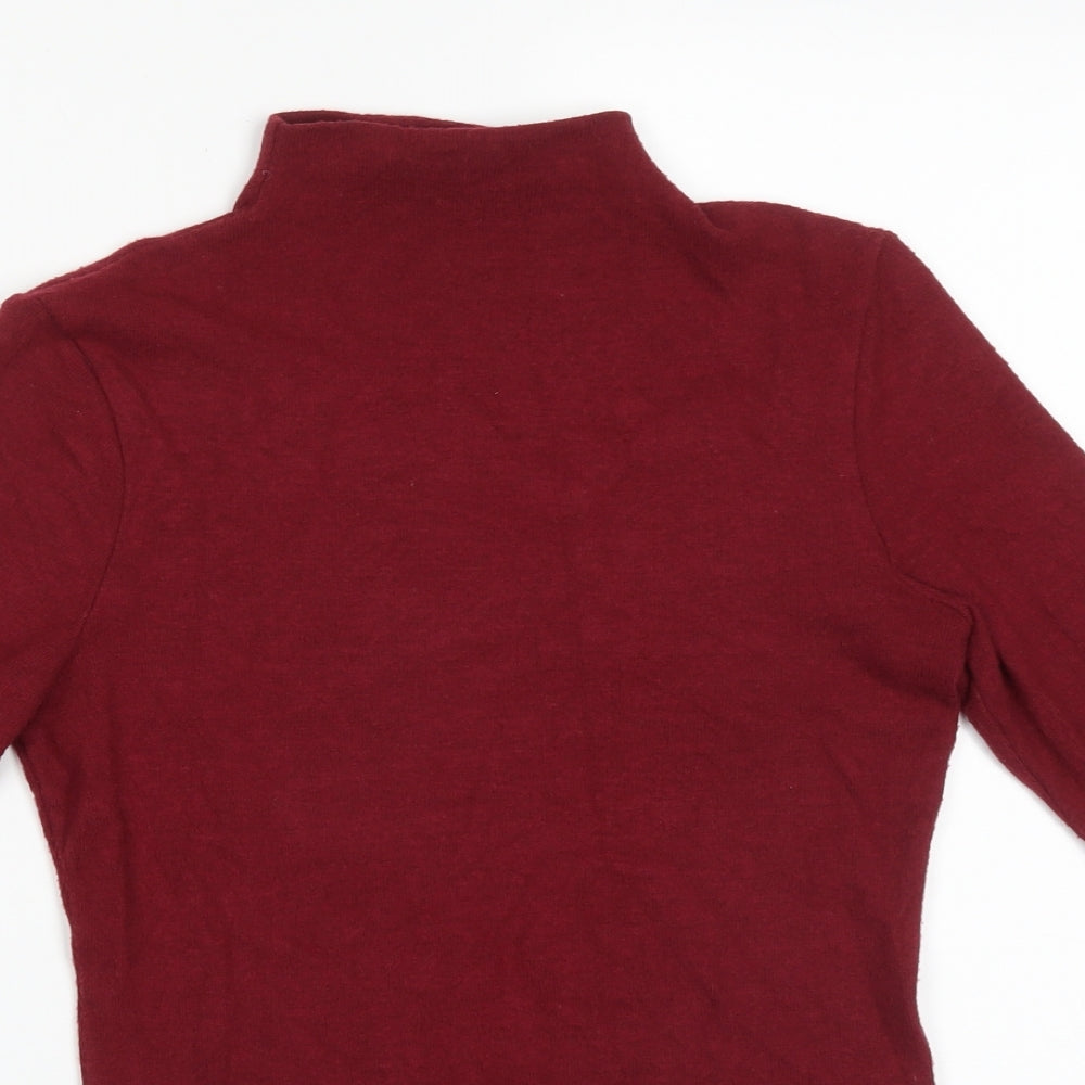 M&S Womens Red  Viscose Basic T-Shirt Size 6 Mock Neck