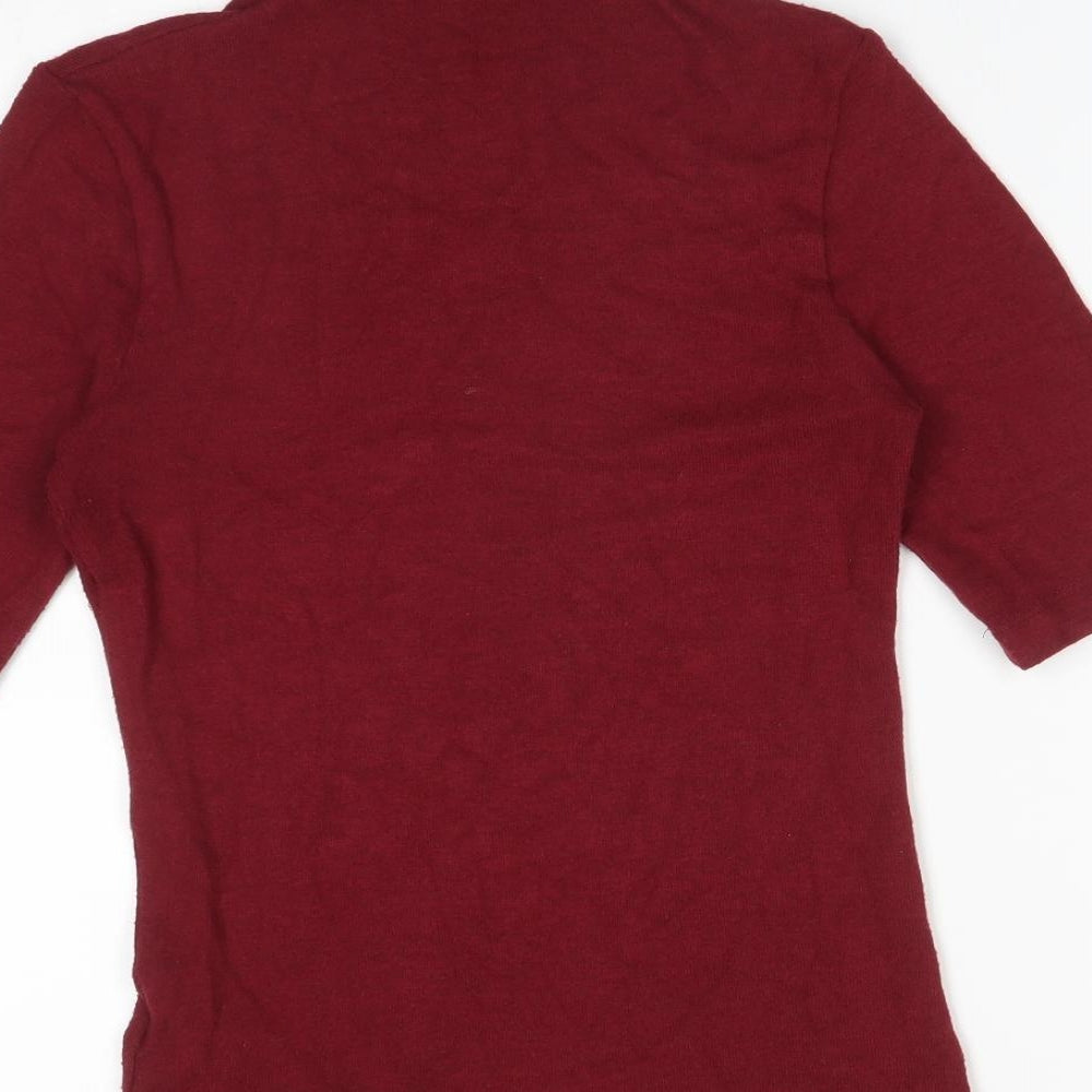 M&S Womens Red  Viscose Basic T-Shirt Size 6 Mock Neck