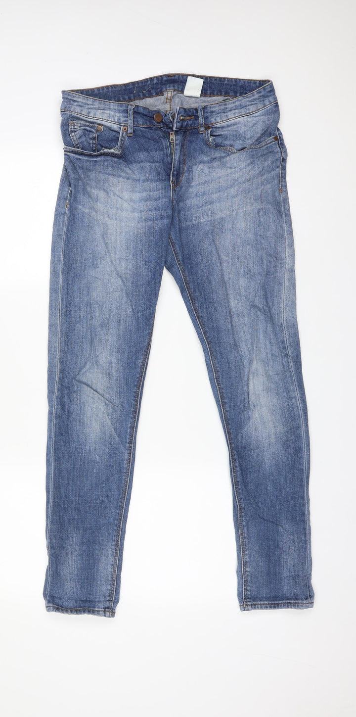 H&M Womens Blue  Cotton Boyfriend Jeans Size 25 L32 in Regular
