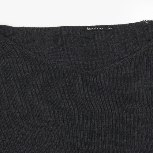 Boohoo Womens Grey V-Neck  Acrylic Pullover Jumper Size L