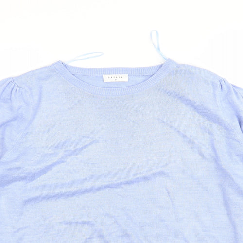 Papaya Womens Blue Round Neck  Acrylic Pullover Jumper Size M