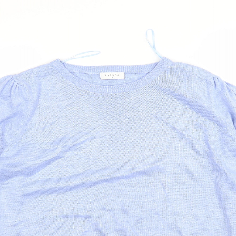 Papaya Womens Blue Round Neck  Acrylic Pullover Jumper Size M