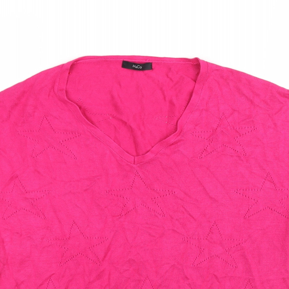 M&Co Womens Pink V-Neck  Viscose Pullover Jumper Size 12