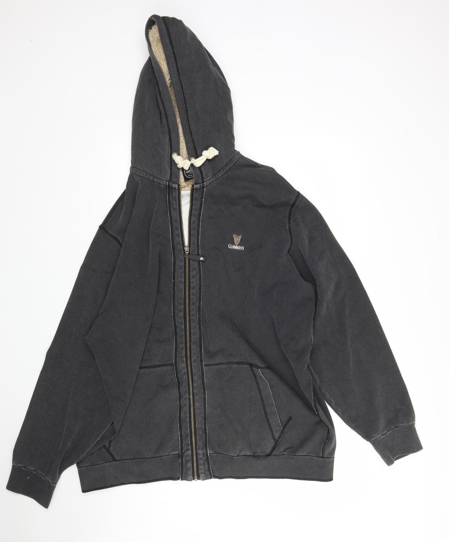 Guiness Mens Grey  Cotton Full Zip Hoodie Size 2XL