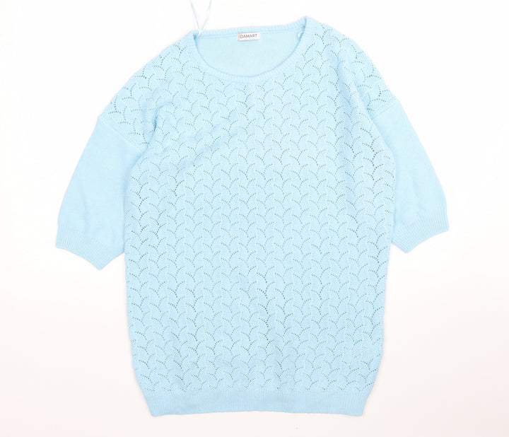 Damart Womens Blue Round Neck Acrylic Pullover Jumper Size 10