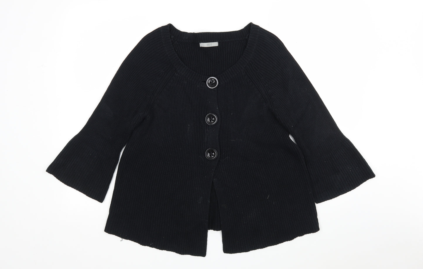 M&S Womens Black Round Neck  Cotton Cardigan Jumper Size 14